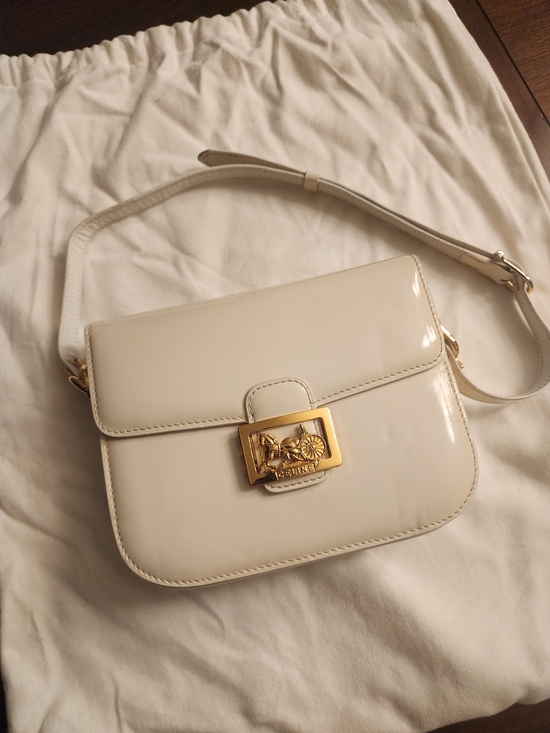 Celine Handbags - Celine Carriage Vintage Handbag Off-White Patent Leather Gold Hardware